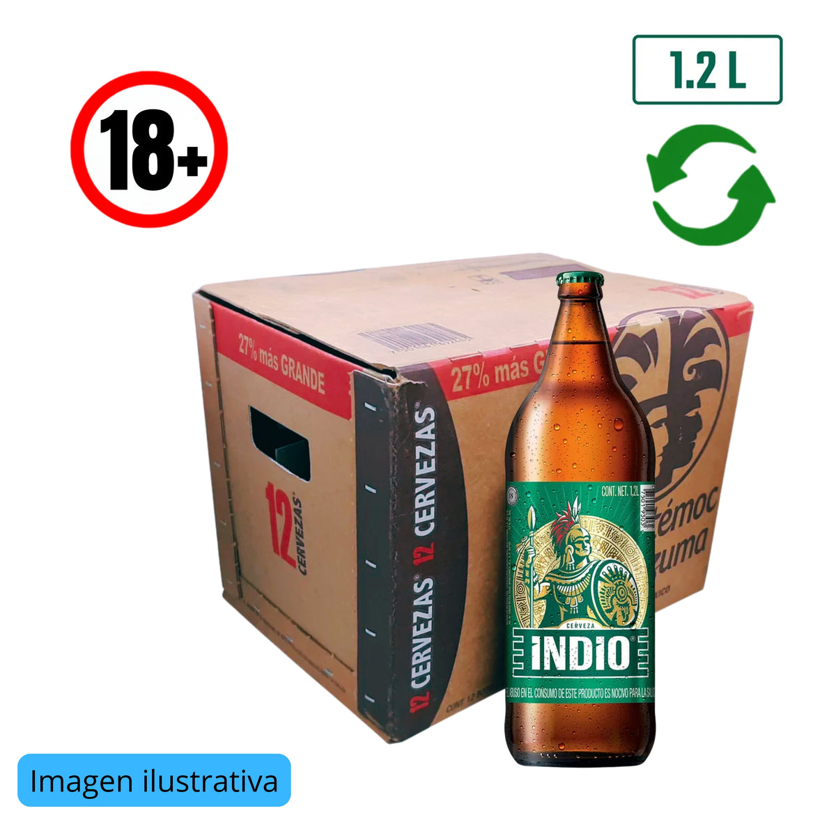 Cerveza Indio Caguama 12-1.2 lt Carton