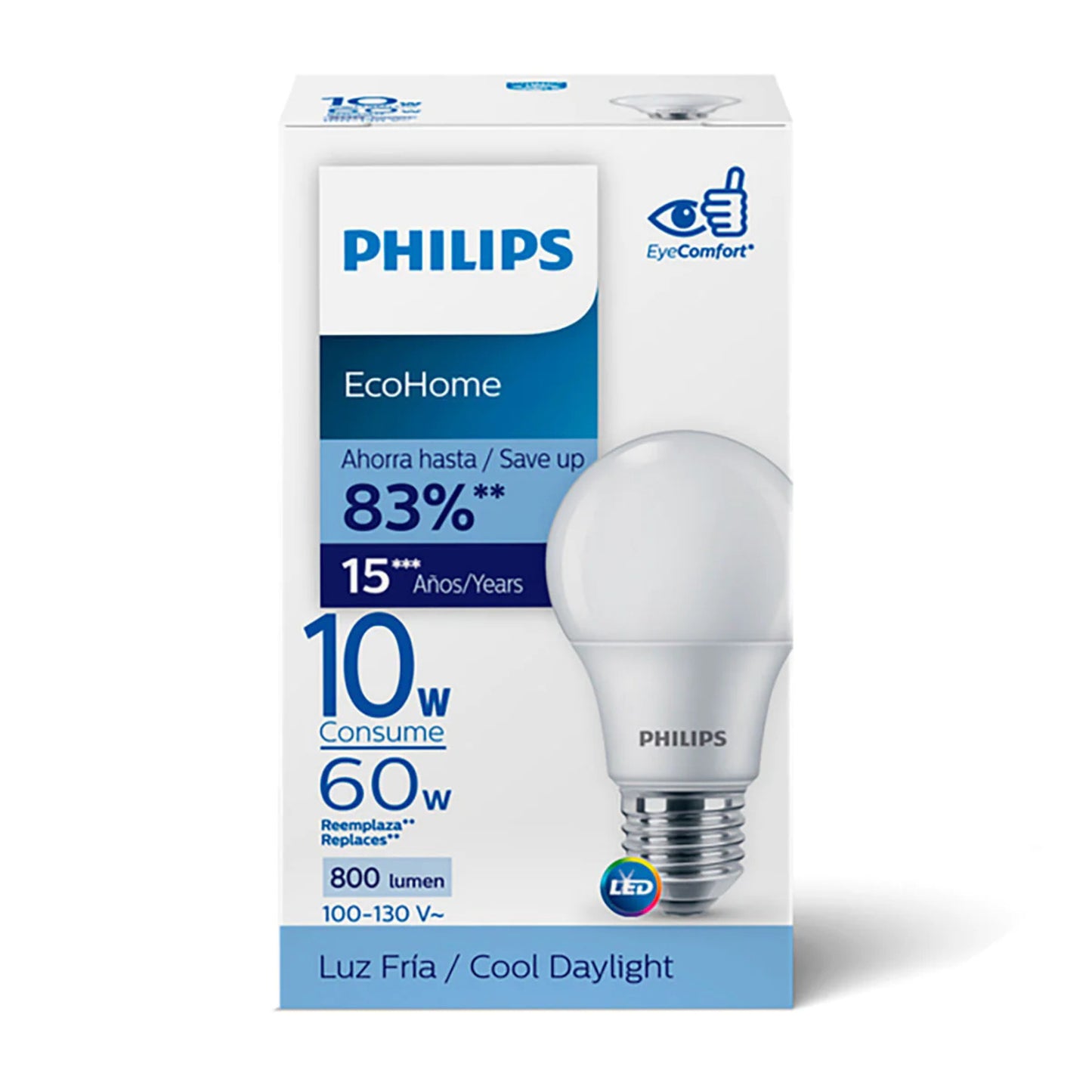 Foco Philips EcoHome LED de 10 watts y luz fría