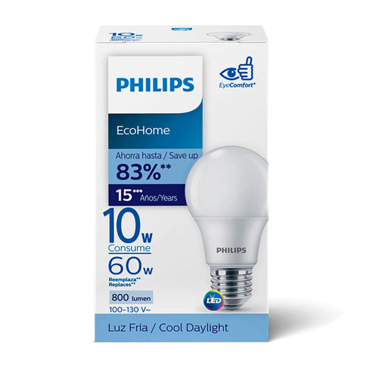 Foco Philips EcoHome LED de 10 watts y luz fría