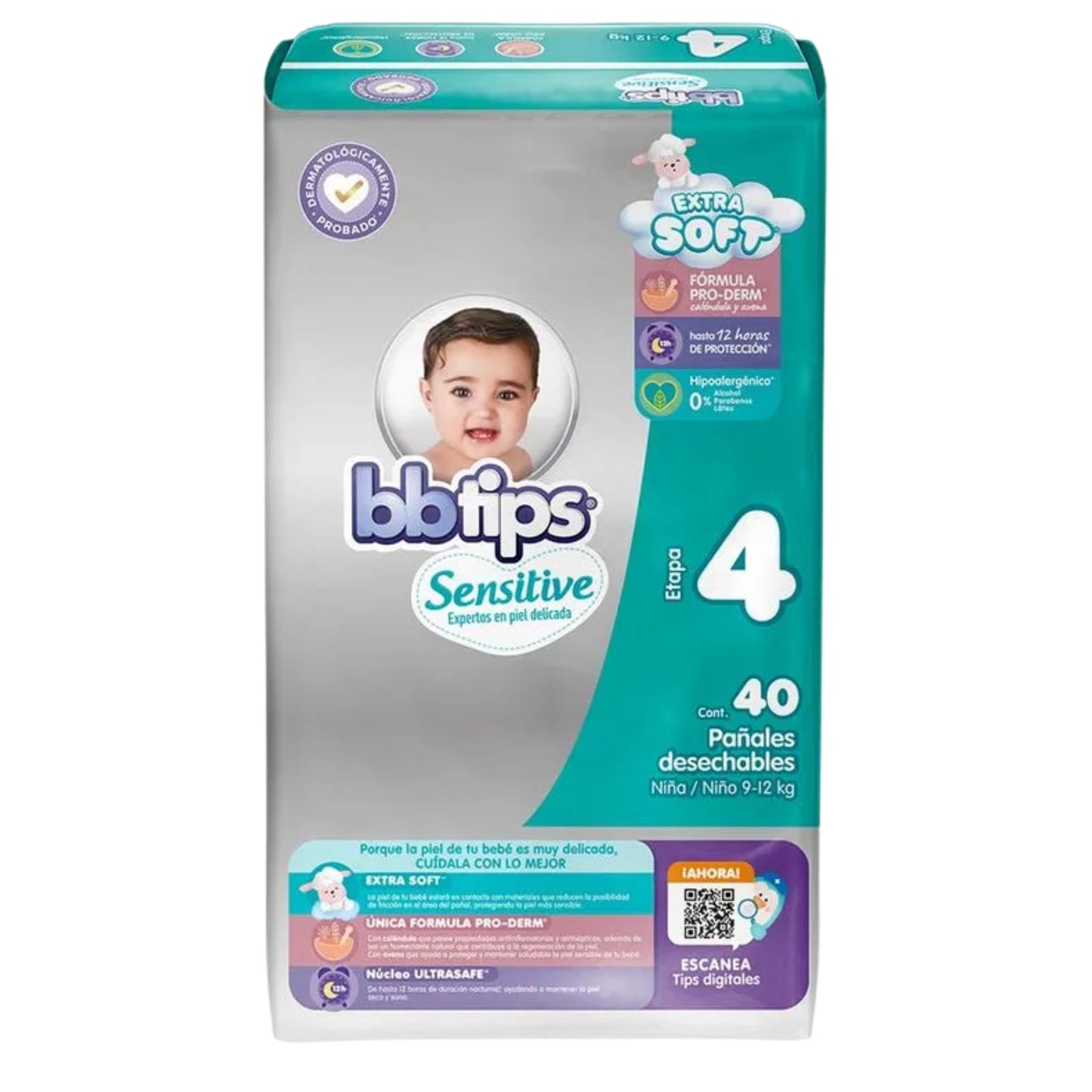 Pañal BB Tips Sensitive Etapa 4 40 Piezas Paquete