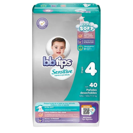 Pañal BB Tips Sensitive Etapa 4 40 Piezas Paquete