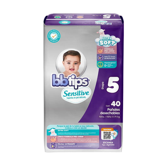 Pañal BB Tips Sensitive Etapa 5 40 Piezas Paquete