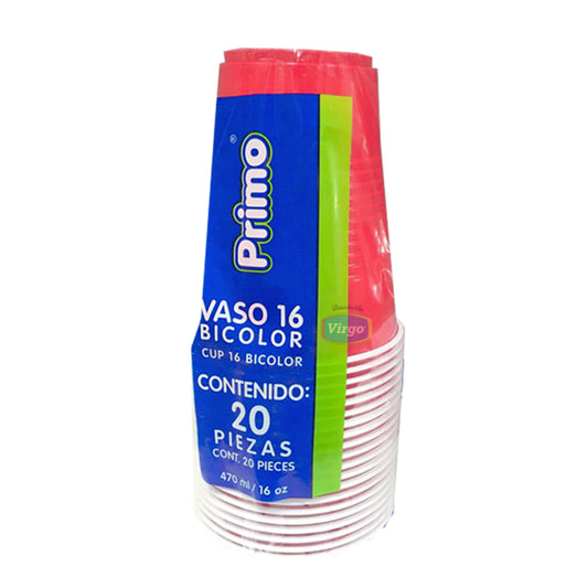 Vaso Primo NO. 16 Bicolor Rojo con Blanco 20 Piezas