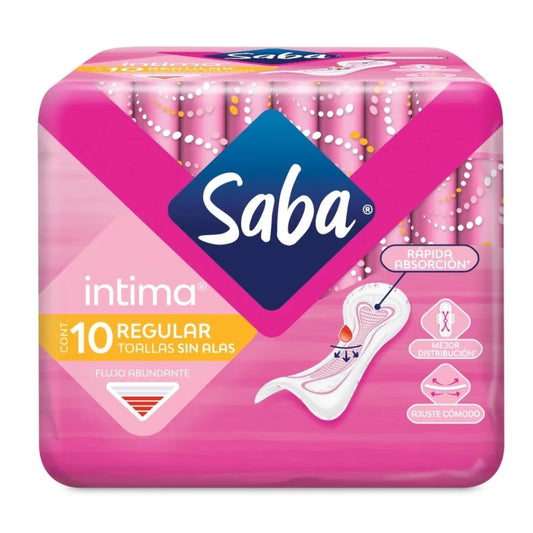 Saba Intima flujo abundante sin alas 10 Piezas