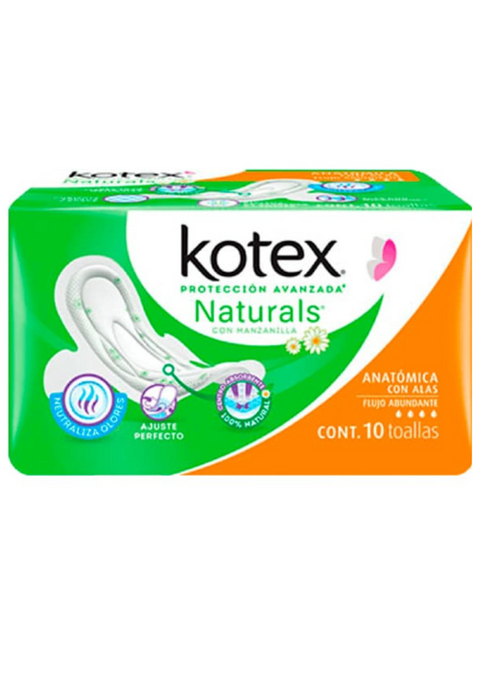 Toalla Kotex Anatomicas Manzanilla Regular con Alas 10 piezas