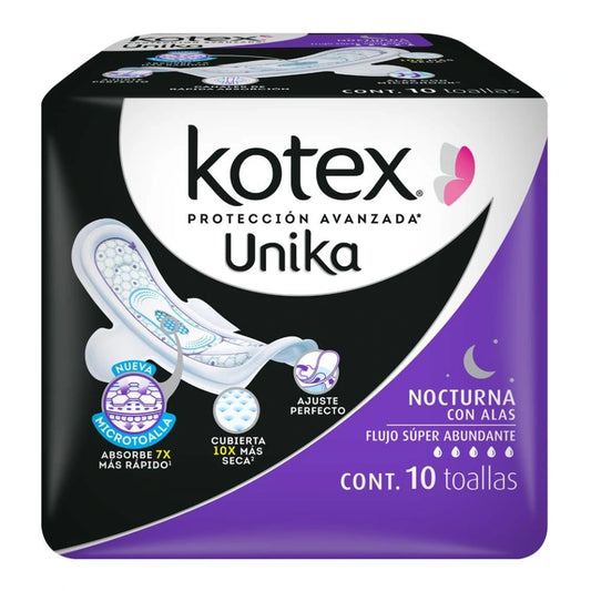 Toalla Kotex Unika Nocturna Con Alas 10 piezas